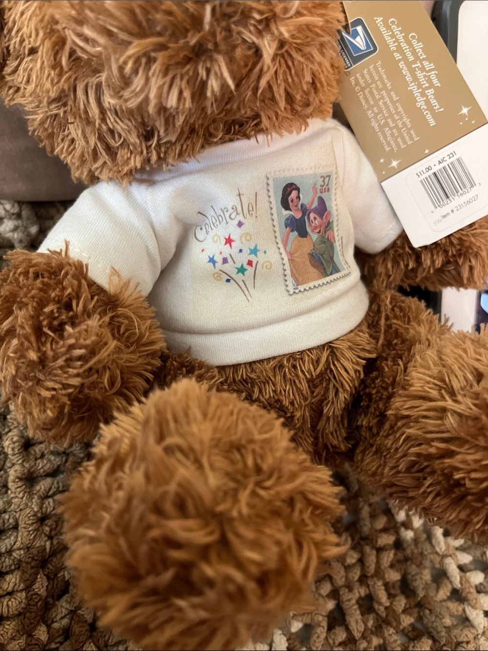 NWT Art of Disney USPS Brown Plush Bear w/White T-Shirt Featuring Princess Art - Picture 6 of 6
